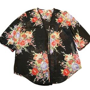 B.O.G Collective Womens Floral Sheer Kimono Cardigan Black Red M/L‎ RN141357